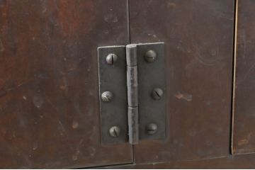 和製アンティーク　激レア　希少　銅製の扉が無骨でかっこいい横長卓上ガラスケース(ショーケース、飾り棚、陳列棚、店舗什器)(R-064524)