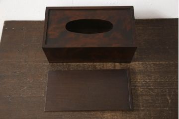 和製ビンテージ　希少な絶版品!!　北海道民芸家具　シックな色合いが魅力的な小物3点セット(写真立て、フォトフレーム、ゴミ箱、くず入れ、ティッシュケース、ティッシュボックス、ヴィンテージ)(R-064537)