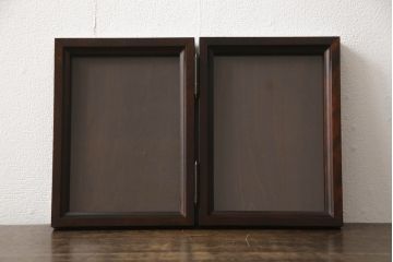 和製ビンテージ　希少な絶版品!!　北海道民芸家具　シックな色合いが魅力的な小物3点セット(写真立て、フォトフレーム、ゴミ箱、くず入れ、ティッシュケース、ティッシュボックス、ヴィンテージ)(R-064538)