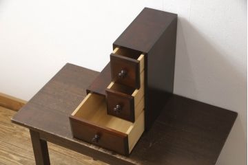 和製ビンテージ　北海道民芸家具　絶版品　3way　アレンジ次第で様々な使い方ができる卓上収納(小引き出し、小物収納、ヴィンテージ)(R-064543)