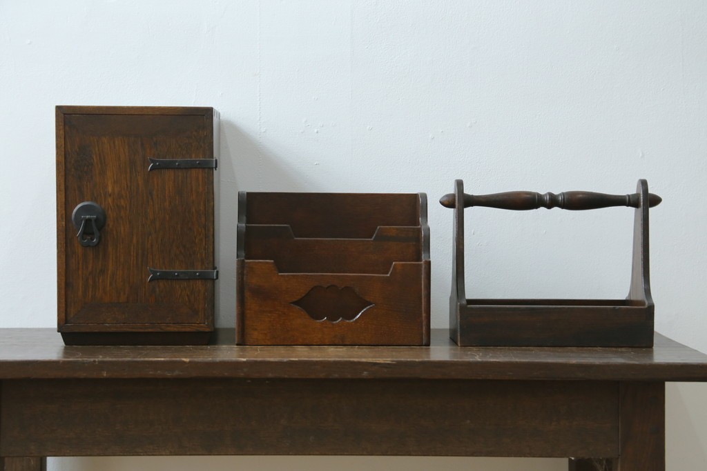 和製アンティーク　希少!!　武井武雄　刊本作品専用保存箱とペン立て・トレーの3点セット　(R-064546)