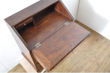 中古　美品　松本民芸家具風　和モダンスタイルにおすすめなライティングビューロー(簿記机、ワークデスク、在宅用、在宅ワーク用、引き出し)(R-064553)