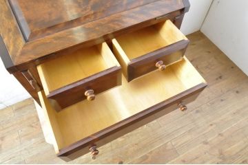 中古　美品　松本民芸家具風　和モダンスタイルにおすすめなライティングビューロー(簿記机、ワークデスク、在宅用、在宅ワーク用、引き出し)(R-064553)