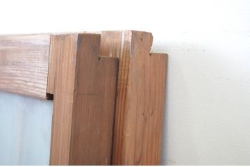 アンティーク建具　レトロな空間演出におすすめ!格子入りのガラス窓2枚セット(引き戸、ガラス戸)(R-064558)
