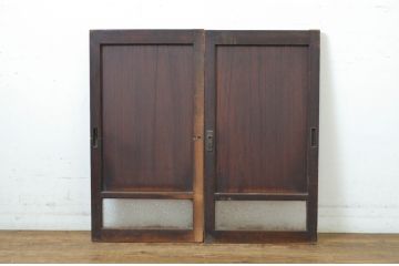 アンティーク建具　古い欅(ケヤキ)材の鏡板が趣を醸し出している小さな窓2枚セット(ガラス戸、引き戸)(R-064561)