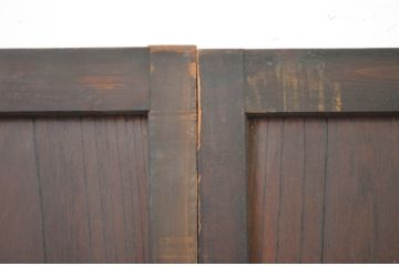 アンティーク建具　古い欅(ケヤキ)材の鏡板が趣を醸し出している小さな窓2枚セット(ガラス戸、引き戸)(R-064561)