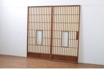 アンティーク建具　和の情緒を演出する障子戸2枚セット(引き戸)(R-064567)