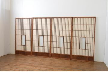 アンティーク建具　和の情緒を演出する障子戸4枚セット(引き戸)(R-064568)