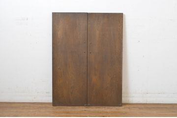 ビンテージ建具　永田良介商店　美しい幾何学模様のデザインが目を惹くアクセントになる扉2枚セット(両開きドア1対、窓、木製ドア、収納建具、ヴィンテージ)(R-064570)