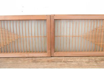 ビンテージ建具　両面ガラス入り　品のある雰囲気が魅力的なガラス欄間2枚セット(明り取り、明かり取り、ヴィンテージ)(R-064575)