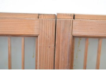 ビンテージ建具　両面ガラス入り　品のある雰囲気が魅力的なガラス欄間2枚セット(明り取り、明かり取り、ヴィンテージ)(R-064575)