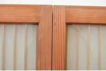 ビンテージ建具　両面ガラス入り　品のある雰囲気が魅力的なガラス欄間2枚セット(明り取り、明かり取り、ヴィンテージ)(R-064576)