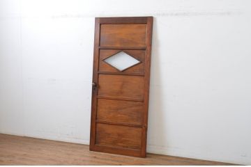 アンティーク建具　レトロな雰囲気香る古い洋館のひし形ガラス入りドア1枚(扉、木製ドア)(R-064582)