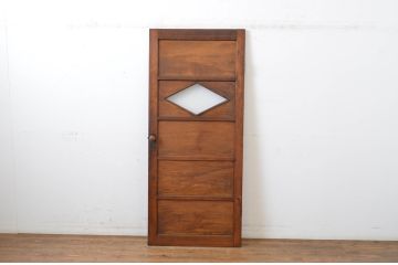 アンティーク建具　レトロな雰囲気香る古い洋館のひし形ガラス入りドア1枚(扉、木製ドア)(R-064582)