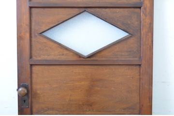 アンティーク建具　レトロな雰囲気香る古い洋館のひし形ガラス入りドア1枚(扉、木製ドア)(R-064582)