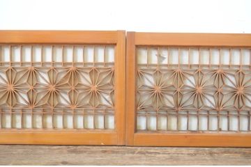 ビンテージ建具　和の趣を感じる組子入りの障子欄間2枚セット(明り取り、明かり取り、ヴィンテージ)(R-064584)