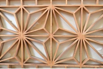 ビンテージ建具　和の趣を感じる組子入りの障子欄間2枚セット(明り取り、明かり取り、ヴィンテージ)(R-064584)