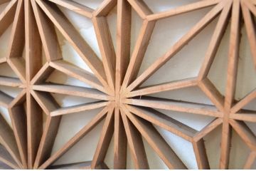ビンテージ建具　和の趣を感じる組子入りの障子欄間2枚セット(明り取り、明かり取り、ヴィンテージ)(R-064584)