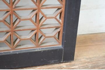 ビンテージ建具　ガラス入り組子　和モダンな空間づくりにおすすめの書院戸2枚セット(窓、片面ガラス、引き戸、ガラス戸、ヴィンテージ)(R-064585)
