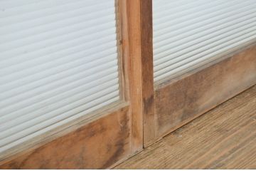 アンティーク建具　モールガラス入りのシンプルな幅狭ガラス戸4枚セット(引き戸)(R-064592)