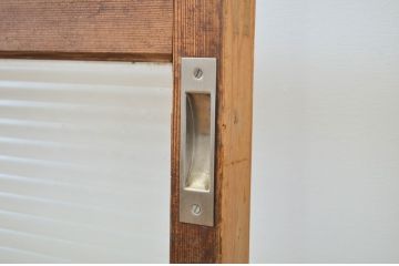 アンティーク建具　モールガラス入りのシンプルな幅狭ガラス戸4枚セット(引き戸)(R-064592)