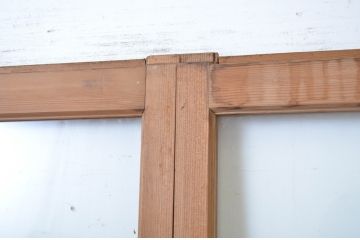 アンティーク建具　モールガラス入りのシンプルな幅狭ガラス戸4枚セット(引き戸)(R-064592)