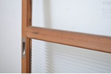 アンティーク建具　モールガラス入りのシンプルな幅狭ガラス戸4枚セット(引き戸)(R-064592)