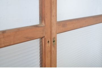 アンティーク建具　モールガラス入りのシンプルな幅狭ガラス戸4枚セット(引き戸)(R-064592)