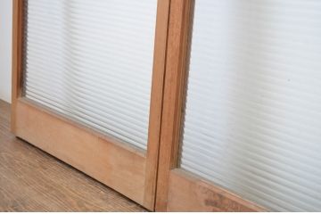 アンティーク建具　モールガラス入りのシンプルな幅狭ガラス戸4枚セット(引き戸)(R-064592)