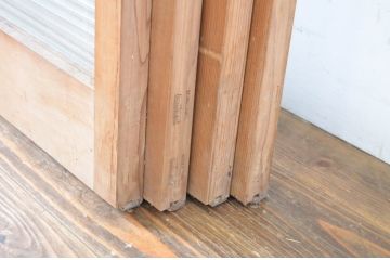 アンティーク建具　モールガラス入りのシンプルな幅狭ガラス戸4枚セット(引き戸)(R-064592)