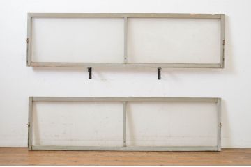 アンティーク建具　ペイント仕上げ限定　シンプルなデザインで取り入れやすい明かり取り2枚セット(ガラス欄間、明り取り)(R-064593)