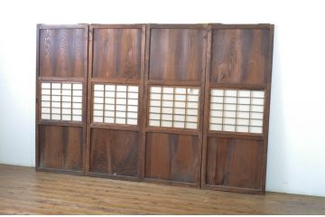 アンティーク建具　古い木味が目を惹く幅狭障子帯戸4枚セット(板戸、障子戸、引き戸)(R-064596)