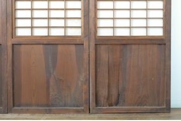 アンティーク建具　古い木味が目を惹く幅狭障子帯戸4枚セット(板戸、障子戸、引き戸)(R-064596)