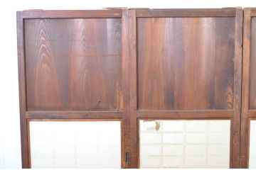 アンティーク建具　古い木味が目を惹く幅狭障子帯戸4枚セット(板戸、障子戸、引き戸)(R-064596)