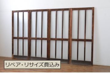 アンティーク建具　古い木味が和の雰囲気を高める幅狭ガラス玄関戸4枚セット(ガラス戸、引き戸)(R-064600)