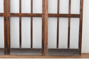 アンティーク建具　古い木味が和の雰囲気を高める幅狭ガラス玄関戸4枚セット(ガラス戸、引き戸)(R-064600)