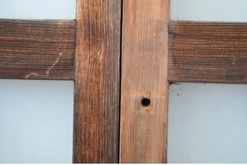 アンティーク建具　古い木味が和の雰囲気を高める幅狭ガラス玄関戸4枚セット(ガラス戸、引き戸)(R-064600)