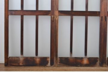 アンティーク建具　古い木味が和の雰囲気を高める幅狭ガラス玄関戸4枚セット(ガラス戸、引き戸)(R-064600)