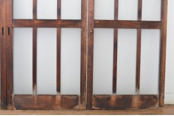 アンティーク建具　古い木味が和の雰囲気を高める幅狭ガラス玄関戸4枚セット(ガラス戸、引き戸)(R-064600)