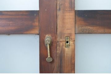アンティーク建具　古い木味が和の雰囲気を高める幅狭ガラス玄関戸4枚セット(ガラス戸、引き戸)(R-064600)