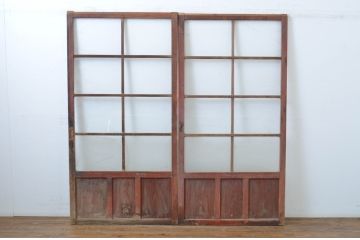 アンティーク建具　味のあるレトロなガラス戸2枚セット(引き戸)(R-064605)