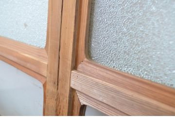 アンティーク建具　変わりデザインの障子入りガラス戸2枚セット(障子戸、引き戸、ガラス帯戸)(R-064609)