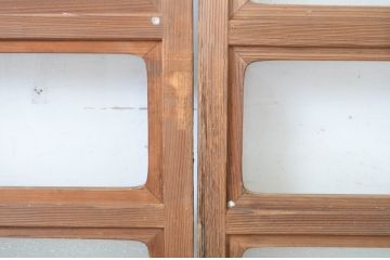 アンティーク建具　変わりデザインの障子入りガラス戸2枚セット(障子戸、引き戸、ガラス帯戸)(R-064609)