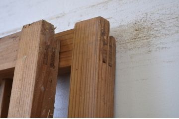 アンティーク建具　変わりデザインの障子入りガラス戸2枚セット(障子戸、引き戸、ガラス帯戸)(R-064609)