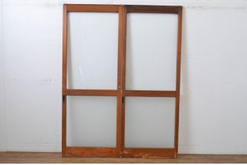 アンティーク建具　シンプルなデザインでお部屋に取り入れやすい幅狭ガラス戸2枚セット(引き戸)(R-064612)