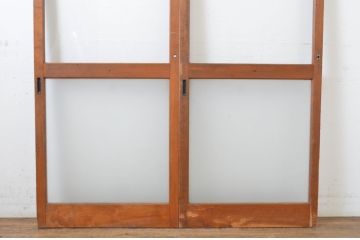 アンティーク建具　シンプルなデザインでお部屋に取り入れやすい幅狭ガラス戸2枚セット(引き戸)(R-064612)