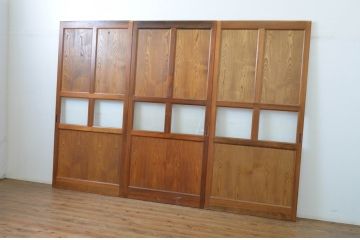 ビンテージ建具　美品!!　落ち着いた和の空間を演出するガラス帯戸3枚セット(ガラス戸、板戸、引き戸、ヴィンテージ)(R-064614)