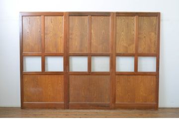 ビンテージ建具　美品!!　落ち着いた和の空間を演出するガラス帯戸3枚セット(ガラス戸、板戸、引き戸、ヴィンテージ)(R-064614)