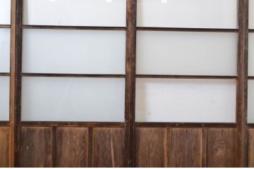 アンティーク建具　ペイント仕上げ限定　経年を感じる風合いが魅力の横桟ガラス戸4枚セット(引き戸)(R-064617)