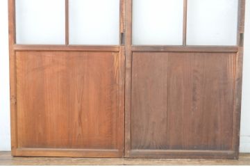 アンティーク建具　レトロな空間づくりにおすすめの幅狭ガラス帯戸2枚セット(ガラス戸、板戸、引き戸)(R-064618)